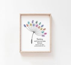 a framed art print with the words teachers and a dandelion design on it