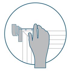 a hand is pressing the handle on a door with a curtain rod in front of it