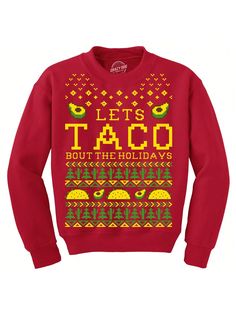 The great Christmas taco miracle!Sweatshirt Lets Taco Bout The Holidays Christmas Ugly Sweater Funny Holiday Top Red Casual   Composite Fabric  Pullovers Medium Stretch  Men Clothing, size features are:Bust: ,Length: ,Sleeve Length: Ugly Christmas Outfit, Christmas Outfit Men, Ugly Sweater Funny, Christmas Ugly Sweater, Funny Christmas Sweaters, Funny Holiday, Holiday Tops, Holiday Humor, Holidays Christmas