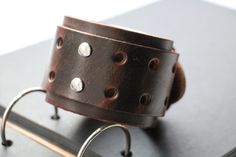 Men's brown leather bracelet Charm bracelet Leather band bracelet Leather Wristband.Leather Cuff Brown,Men Leather Bracelet  * 100% handmade * Material : 100%  leather * Brown Leather * Size : All Length 11.5", Width : 2" Fit Waist ; 6.5"-9.5" * Each order comes in pair * Colors may slightly vary from screen to screen. ★ Special Attention Mad cow leather of the biggest characteristics is the surface disorder scratch, so that there is a rough mad retro style, the force will have scratches, for less obvious scratches with a finger press gently rubbing can reduce the scratch. Leather like friends, the newer the better, is after the baptism of years of time and more good-looking! 1, Avoid contact with chemicals 2, Avoid wearing in the bath 3, Avoid severe impact scratch 4, Avoid wearing in the Funky Bracelet, Mens Leather Necklace, S Bracelet, Large Bracelet, Brown Leather Bracelet, Brown Bracelet, Leather Cuff Bracelet, Simple Diamonds, Wristband Bracelet