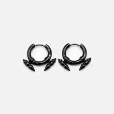 The Punk Spike Hoop Earrings are plated in silver, gold, and black. Two spikes are attached to the hoop. Made with high-quality stainless steel for hypoallergenic wear, water safe, will never tarnish the skin, and is made sustainably. A quality statement piece to complete your punk look. Buy a single earring as a statement piece or pair them up for the complete look. Spike Hoop Earrings, Punk Looks, Branded Packaging, Heart Hoop Earrings, Spike Earrings, Single Earring, Earings Piercings, Silver Gold, Hoop Earrings