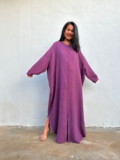 Top Rated Kaftans by Oprah Daily, Byrdi, Cosmopolitan, Elle, and more...  MALA handworks shirtdress is different - quality, crinkle stitched, double gauze cotton fabric that gets so soft. Generously sized - one size fits most - is very livable and made for wearing at home. And away from home. Wide sleeves can be easily rolled to your favorite length, quality front buttons and two front pockets. SIZE & FIT INFORMATION * All measurements are flat * Bust/ Waist/ Hips 38 in (Circumference 76 in.) * Casual Long Sleeve Kaftan For Loungewear, Oversized Long Tunic For Daywear, Oversized Long Button Shirt Dress, Oversized Long Shirt Dress For Daywear, Casual Oversized Short Sleeve Kaftan, Casual Tunic Kaftan For Daywear, Oversized Short Sleeve Kaftan For Daywear, Casual Long Sleeve Tunic In Free Size, Relaxed Fit Short Sleeve Tunic For Loungewear