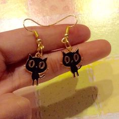 Brand New Cat Earring, Black Cat Earrings, Funky Earrings, Cat Earrings, Earrings Color, Gold Black, Black Cat, Gold Plate, Jewelry Earrings