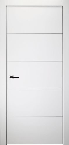 an open white door with black handle on it