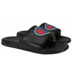 Champion Women's Mega Slide Sandals Adult Black Mens 13 Free Shipping Champion Slides, Red Flip Flops, Mens Slide Sandals, Champion Shoes, Mens Shoes Sandals, Black Slides, Unisex Shoes, Black Slip Ons, Velcro Straps