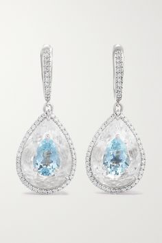 Boghossian's earrings are an exquisite example of the Art of Inlay - a technique popular in Ancient Egypt and the Moghul Empires that involves stones being set directly within one another. Cast from 18-karat white gold and frosted with diamonds, they feature a pear-cut aquamarine and rock crystal that are carved to fit together perfectly, creating the illusion of one gem. Luxury Sterling Silver Pear-shaped Earrings, Luxury Pear-shaped Sterling Silver Earrings, Luxury Drop Earrings With Pave Setting, Luxury Pear-shaped Gemstone Diamond Earrings, Formal Pear-shaped Pave Earrings, Formal Pear-shaped Earrings With Pave Setting, Luxury Pear-shaped Diamond Earrings With Gemstones, Formal Pear-shaped Pave Setting Earrings, Luxury Teardrop Earrings With Pave Setting