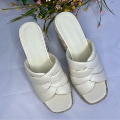 Like New And Great Condition No Box No Tag True To Size Retail $ 325 White Block Heel Wedge Sandals For Beach, Elegant Cream Wedge Sandals For Beach, Beige Wedge Sandals With Padded Heel, White Leather Wedge Sandals With Flat Heel, Spring Cream Wedge Sandals With Block Heel, Cream Block Heel Wedge Sandals For Spring, Cream Leather Wedge Sandals With Cushioned Footbed, White Leather Beach Wedge Sandals, Cream Leather Wedge Sandals For Beach