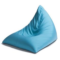 a blue bean bag sitting on top of a white floor