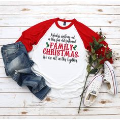 "Christmas Vacation Shirt, Funny Holiday Shirt, Funny Christmas Raglan, Funny Christmas Tees, You Serious Clark, Griswold Christmas T Shirts This funny Christmas tee features a line from the classic Christmas Vacation movie: \"Nobody's walking out on this fun old-fashioned Family Christmas. We are all in this together.\" with two lovely leaves of holly. This raglan tee is a UNISEX style. It has a relaxed fit with ¾ length sleeves. Please see listing images for the size chart and the \"How to Mea Clark Griswold Christmas Vacation, Clark Griswold Christmas, Griswold Christmas Vacation, Funny Vacation Shirts, Christmas Vacation Shirt, Christmas Vacation Movie, Vacation Movie, Christmas Vacation Shirts, Griswold Family Christmas