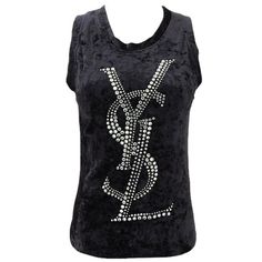 Authentic Vintage Yves Saint Laurent Black Sleeveless Crushed Velvet Top with Large Embellished Rhinestone YSL Logo on the Front.  Brand: Yves Saint Laurent Size: Medium Material: Rayon/Poly/Elastane Measurements:  Bust- 17" Waist- 16" Length- 23.5" In Excellent Condition. No Flaws. Crushed Velvet Top, Vintage Yves Saint Laurent, Ysl Logo, Tank Top Blouse, Velvet Top, Crushed Velvet, Black Sleeveless, Black Velvet, Womens Clothing Tops