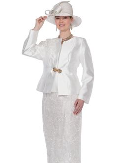 Elite Champagne 5856 white skirt suit Women Church Suits, Womens Skirt Suits, Twill Skirt, Church Fashion, Church Suits, Royal Blue And Gold, Peplum Styles, Career Wear, Fashion Over 40