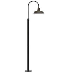 a black lamp with a white light on it's side and a metal pole