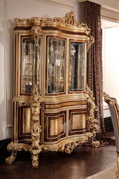 an ornately decorated china cabinet in a room