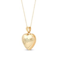 Straight from your heart to hers, this endearing locket will mean the world to her. Crafted in 10K yellow gold The word "Mom" is engraved on the polished 21 x 15mm hinged pendant The 18-inch rope chain secures with a spring ring clasp Mother's Day White Gold Locket Necklace, Memorial Locket Jewelry For Mother's Day, Mother's Day Memorial Locket Jewelry, Personalized Heirloom Jewelry For Mother's Day, Mother's Day White Gold Locket Necklace Keepsake, Classic Jewelry With Hallmarks For Mother's Day, White Gold Locket Necklace For Mother's Day Keepsake, Mother's Day Heart Charm Locket Necklace Gift For Mom, Personalized Heart Pendant Locket Necklace For Mom