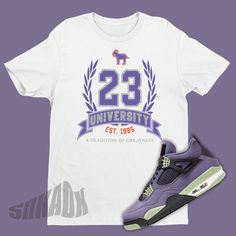 This sneaker match tee is the perfect shirt to match your Air Jordan 4 Canyon Purple. This Retro 4 Canyon Purple sneaker match tee will make a great gift for sneakerheads or sneaker collectors. Sneaker match tee for Style Code: AQ9129-500. Check out our latest Jordan 4 matching shirts and more shirts to match AJ4 Canyon Purple available now!• Style: Short Sleeve Crew Neck Shirt - Shoes not included• Materials: 100% cotton. Dark Heather is 65% polyester, 35% cotton• Shirt Size: S, M, L, XL, 2XL, Air Jordan 4 Canyon Purple, Jordan 4 Canyon Purple, Purple Sneaker, Latest Jordans, Greatest Of All Time, Purple Sneakers, Sneaker Match Tees, Retro 4, Air Jordan 4