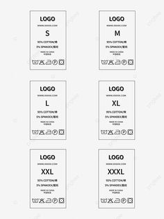 four different types of logos and labels for clothing, shoes or other items in black and white