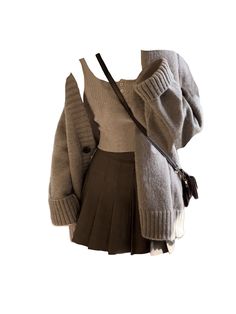 Color: Faldas marrones, Marrón-Faldas, Cárdigan gris, Gris-Cardigan; Tamaño: S, METRO, L Skirt Outfits Cardigan, Cute Fall Back To School Outfits, Brown Clothes Women, Oversized Grey Cardigan Outfit, Summer Brown Outfits, Dark Academia Aesthetic Clothing, Cute Rock Outfits, 1990 Style 90s Fashion, Soft Beige Aesthetic Outfits