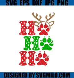 christmas svg file with reindeer paw and dog's head in red, green and white