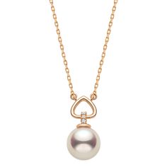 Material: 18K Rose Gold, Akoya pearl, and Diamonds Akoya saltwater cultured pearl Pearl size: 8.5-9.0mm Weight of diamonds: 3 diamonds, around 0.019ct in total Chain length: 45cm (adjustable 22.5cm) Handpicked of every pearl, only the top 1% of pearls are selected Handcrafted Lifetime warranty Handcrafted Luxury Akoya Pearl Jewelry In Rose Gold, Luxury Rose Gold Akoya Pearl Jewelry, Rose Gold Pearl Drop Necklace For Anniversary, Akoya Pearl Necklace With Diamond Accents For Anniversary, Anniversary Akoya Pearl Necklace With Diamond Accents, Akoya Pearl Necklaces With Diamond Accents For Anniversary, Elegant Pearl Necklace For Valentine's Day, Rose Gold Akoya Pearl Round Jewelry, Valentine's Day Formal Pearl Jewelry