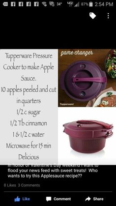 an advertisement for the tupperware pressure cooker with instructions to make apple sauce