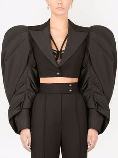 Shop Dolce & Gabbana puff-sleeve cropped blazer with Express Delivery - FARFETCH Black Drawing, Helmut Newton, Dg Logo, Cropped Blazer, Womens Blazers, Long Puff Sleeves, Stretch Satin, Cropped Jacket, Short Jacket