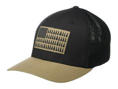 Columbia Columbia Mesh Tree Flag Ball Cap - Caps : Shark/British Tan : Take on the great outdoors in breathable comfort with the Columbia Columbia Mesh Tree Flag Ball Cap! Flexfit hat in a stretchy cotton sports a mid-profile fit. Six-panel construction with curved brim. Embroidered flag patch adorns front. Mesh backing for breathable wear. Logo patch at back. 98% cotton, 2% elastane; Mesh: 95% polyester, 5% polyurethane. Hand wash, hang dry. Imported. Measurements: Circumference: 22 in Brim: 2 Moisture-wicking Curved Bill Hat For Outdoor, Outdoor Six-panel Fitted Hat For Baseball Season, Outdoor Baseball Cap With Curved Bill And Breathable Mesh, Outdoor Baseball Cap With Curved Brim Made In Usa, Outdoor Baseball Cap Made In Usa With Curved Brim, Outdoor Curved Brim Baseball Cap Made In Usa, Adjustable Outdoor Baseball Cap Made In Usa, Adjustable Baseball Cap Made In Usa For Outdoor, Curved Brim Baseball Cap Made In Usa For Outdoor