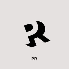 the logo for pr is shown in black on a gray background with an arrow pointing to it