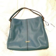 Nwt Beautiful Teal/Turquoise Color Leather Blue Bucket Bags For Errands, Blue Double Handle Hobo Bag For Errands, Daily Use Blue Hobo Bag With Handles, Blue Rectangular Hobo Bag, Blue Bucket Hobo Bag For Daily Use, Blue Hobo Bag With Removable Pouch For Shopping, Blue Crossbody Hobo Bag For Errands, Blue Hobo Bag With Removable Pouch For Errands, Blue Hobo Bag For Errands