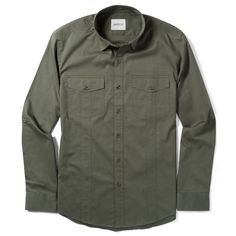 Explorer Two Pocket Men's Utility Shirt In Fatigue Green Cotton Twill On Body