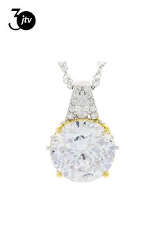 Charles Winston For Bella Luce�� white diamond simulant 13.58ctw round, marquise and pear, rhodium over sterling silver pendant with chain. Gold flash plating. Chain measures 18"L x 0.06"W and pendant measures 1.00"L x 1.00"W. The diamond equivalent weight is 8.23ctw. Cubic Zirconia Round Cut Necklace With Center Stone, Luxury White Cubic Zirconia Solitaire Necklace, White Cubic Zirconia Solitaire Necklace, White Cubic Zirconia Solitaire Necklace With Diamond Cut, Round Cubic Zirconia Solitaire Necklace With Sparkling Stones, White Cubic Zirconia Jewelry With Pave Setting, White Jewelry With Brilliant Cut Round Stone, White Brilliant Cut Round Stone Jewelry, White Crystal Jewelry With Pave Setting