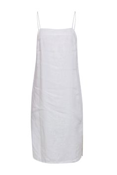 Current Boutique-Matin - White Sleeveless Midi Dress Sz 4 White Cotton Linen Dress With Square Neck, Unlined Linen Dress With Straight Neckline For Spring, White Linen Summer Dress With Square Neck, Summer White Linen Dress With Square Neck, White Linen Square Neck Dress For Summer, White Linen Dress With Square Neck For Summer, Chic Unlined Linen Dress With Straight Neckline, White Linen Dress With Straight Neckline, Chic Linen Dress With Straight Neckline