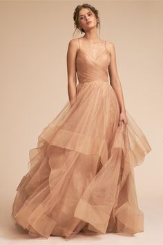 83 Colorful Wedding Dresses That Prove You Don't Have to Wear White | Brides Ruffle Prom Dress, Ellie Saab, Pink Prom Dress, Looks Chic, Gold Dress, Dream Dress