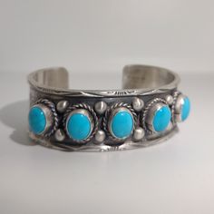 Silver  Handmade   Sleeping Beauty Turquoise  Cuff  Bracelet  Diameter- 2 1/2 inches Gap- 1 1/4 inches Sterling Silver Made in USA Turquoise Men, Turquoise Bracelet Cuff, Turquoise Cuff, Sleeping Beauty Turquoise, American Jewelry, Sterling Silver Studs, Sterling Silver Earrings Studs, Native American Jewelry, Turquoise Sterling Silver