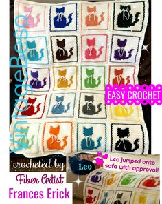 a crocheted blanket with cats on it and the words easy crochet