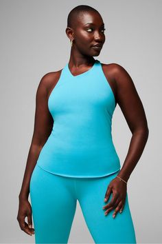 Sculptknit® Keyhole Built-In Bra Tank Fabletics blue female Activewear >> Womens >> Tops >> Tanks SculptKnit regular Breathable/Moisture-Wicking Sweaty Workouts, Dragon Earrings, Mermaid Fashion, Active Wear For Women, Bra, Womens Tops, Tank Tops, How To Wear, Clothes