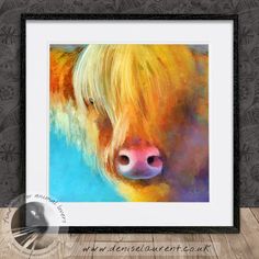 a painting of a cow with yellow hair