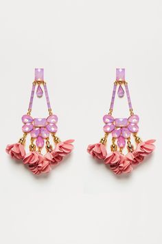 Available In Pink And White. Drop Earrings Floral Detail Rhinestone Detail Post Back Closure Imported | I'll Always Pick You Earrings in Pink by Fashion Nova All Pink Outfit, Pink Coat, Everything Pink, Pink Ring, Pink Earrings, Pink Bracelet, Pink Outfit, Pink Blouse, Pink Fashion