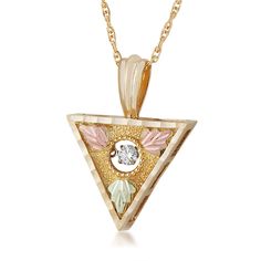 Gold Triangular Diamond Pendant & Necklace Silver Leaf Ring, Black Hills Gold Jewelry, Solitaire Pendant Necklace, Triangle Necklace, Black Hills Gold, Black Hills, Solitaire Pendant, Diamond Pendant Necklace, Silver Pendants