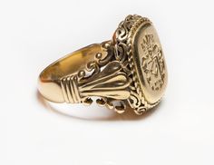 Gold Crest Ring. Antique men’s ring with beautiful detail gold work. Size 12.25. Antique Mens Rings Gold, Classic Formal Couple Rings Stamped 14k, Classic Ceremonial Engraved Rings, Classic Engraved Rings For Ceremonial Occasion, Classic 14k Gold Signet Ring For Ceremonial Occasions, Classic Engraved Rings For Ceremonies, Antique Yellow Gold Signet Ring, Antique Engraved Ring With Polished Finish For Formal Occasions, Antique Hallmarked Signet Ring For Formal Occasions