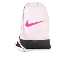 Take on your day in organized style with this durable Nike® drawstring bag! Whether you're off to practice or the gym, the Brasilia Gymsack can carry everything you need from shoes to a change of clothes. 100% polyester construction and lining, Large main compartment with drawstring closure, Interior divider for organized storage, Exterior pocket with zipper closure, Approx. 19 inch H x 13 inch W when laid flat, Signature Swoosh® logo and Nike® branding details | Nike Brasilia Gymsack Drawstring Casual Gym Bag For Sports And Back To School, Gym Backpack With Drawstring, Sports Backpack Gym Bag With Drawstring, Sports Gym Bag Backpack With Drawstring, Casual Pink Backpack Gym Bag, Nike Sporty Bags For Outdoor Activities, Sporty Nike Bags For Outdoor Activities, Practical Nike School Bags, Nike Sporty Pink Bag