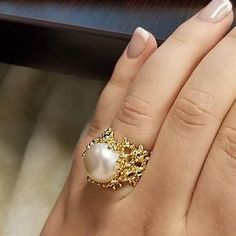 CORAL Gold Pearl Ring Gold Pearl Engagement Ring Organic | Etsy Elegant Coral Rings For Anniversary, Elegant Coral Ring Jewelry, Elegant Coral Jewelry For Anniversary, Coral Elegant Wedding Rings, Elegant Coral Wedding Rings, Gold Pearl Engagement Ring, Organic Gold Ring, Pearl Ring Gold, Wide Gold Ring