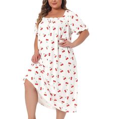 Description: This long nightgown with a square neck and short sleeves is made of soft and comfortable fabric, suitable for family pajama parties, daily life, out shopping, etc. The cute and fashionable pattern and bow neckline on the chest make this pajama smarter and more interesting, with a comfortable and loose fit. Designed specifically for plus-size women and designed to provide comfortable clothing for plus-size girls. provide you with a good shopping experience. Summer Nightgown With Relaxed Fit, Summer Nightgown With Relaxed Fit For Overnight, Summer Short Sleeve Sleepwear For Overnight, Relaxed Fit Nightgown For Summer Nights, Relaxed Fit Nightgown For Summer, Casual Nightgown For Pajama Party In Spring, Summer Cotton Nightgown For Overnight Wear, Summer Nightgown For Pajama Party With Relaxed Fit, White Short Sleeve Nightgown For Sleepover