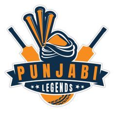 the logo for punjabi legendds is shown in blue and orange colors with two baseball bats on it