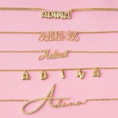 Presenting the Adina Eden Solid Bubble Name Link Necklace, a stunning addition to your jewelry collection that effortlessly combines style and personalization. Crafted from sterling silver and luxuriously gold plated, this necklace exudes elegance and sophistication. The nameplate, standing at a height of 7mm, ensures that your chosen name or word is showcased prominently. The sleek Cuban chain design, with a thickness of 2mm, offers both durability and comfort, while the adjustable length of 15 Nameplate Necklace Silver, Sideways Initial Necklace, Name Necklace Silver, Bubble Letter, Custom Initial Necklace, Bubble Letters, Nameplate Necklace, Graffiti Styles, Delicate Chain