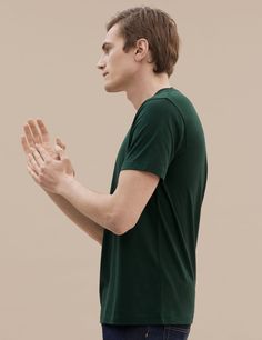 V Neck T Shirt | håndværk Classic Fitted Green T-shirt, Classic Everyday T-shirt In Pima Cotton, Classic Everyday Pima Cotton T-shirt, Modern Fitted T-shirt, Classic Fitted T-shirt For Casual Gatherings, Modern Tops With Ribbed Neckline For Everyday, Modern Top With Ribbed Neckline For Everyday, Solid Pima Cotton T-shirt For Everyday, Everyday Pima Cotton T-shirt