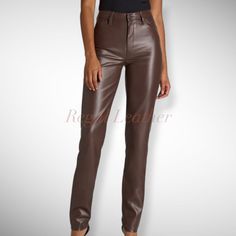 Chic Women's Lambskin Leather Pants - Brown Slim Fit Trousers | Stylish & Comfortable | Premium Quality Leather Pants for Women Condition: Brand New. Material: 100% Real Lambskin Leather. Colors: Dark Brown. Size Details: Kindly Refer Size Chart & Size Guide Below. Size Query: If you do not find your Size in Size Chart we do make custom-sizing. Inside: Soft Smooth. We are using the best quality leather in our all products. Our products are made of 100% Genuine Lambskin leather. You will be pleased to wear our products. Most of the leather we are using in our products are waterproof and dustproof so you can wear it in any weather. We also make customized products for our customers. For any change or any questions related to the product please contact us any time. Fabric Care: Dry Clean Only Brown Slim Fit Tapered Leg Pants, Brown Slim Fit Straight Pants, Brown Tapered Leg Bottoms For Fall, Slim Fit Full Length Pants For Fall, Slim Fit High-waisted Pants For Fall, Non-stretch Straight Leg Brown Pants, Fitted Leather Pants With Tapered Leg, Fitted Tapered Leg Leather Pants, Fitted Brown Trousers