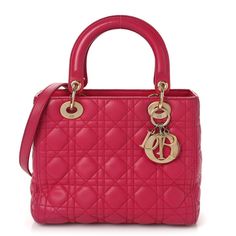 This is an authentic CHRISTIAN DIOR Lambskin Cannage Medium Lady Dior in Pink. This stylish tote is crafted of cannage quilted lambskin leather in pink. The bag features rolled and reinforced leather handles, a shoulder strap and gold hardware. The top inner flap opens to a monogrammed fabric interior with a zipper pocket. Elegant Quilted Pink Bag, Pink Quilted Leather Bag, Designer Pink Bag With Leather Lining, Mini Lady Dior, Dior Monogram, Initials Logo, Wallet Pouch, Wallet Chain, Lady Dior Bag