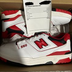 New Balance 550 White Red Brand New, Ordered From Stock X New Balance Red High-top Sneakers, Red High-top New Balance Sneakers, New Balance 550 Red, New Balance 550 White, Balance 550, Shoes New Balance, New Balance Shoes, Red Fashion, Red Color