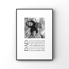 a black and white photo with the words dad on it in front of a frame