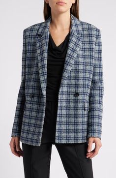 Classic plaid amplifies the polished style of this sharp double-breasted blazer. 26 1/2" length Double-breasted button closure Notched lapels Front flap pockets Lined 46% cotton, 21% acrylic, 20% polyester, 8% wool, 5% other fibers Dry clean Made in Germany Prince Of Wales Check, Maternity Sleepwear, Linen Jacket, Plaid Blazer, Breasted Blazer, Prince Of Wales, Double Breasted Blazer, Cashmere Coat, Winter Coats Jackets